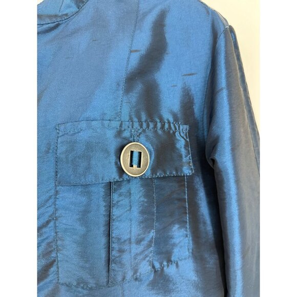 Chicos Metallic Blue Adjustable Ruched Sleeves Full Zip Jacket Size 1 US M - Picture 3 of 7